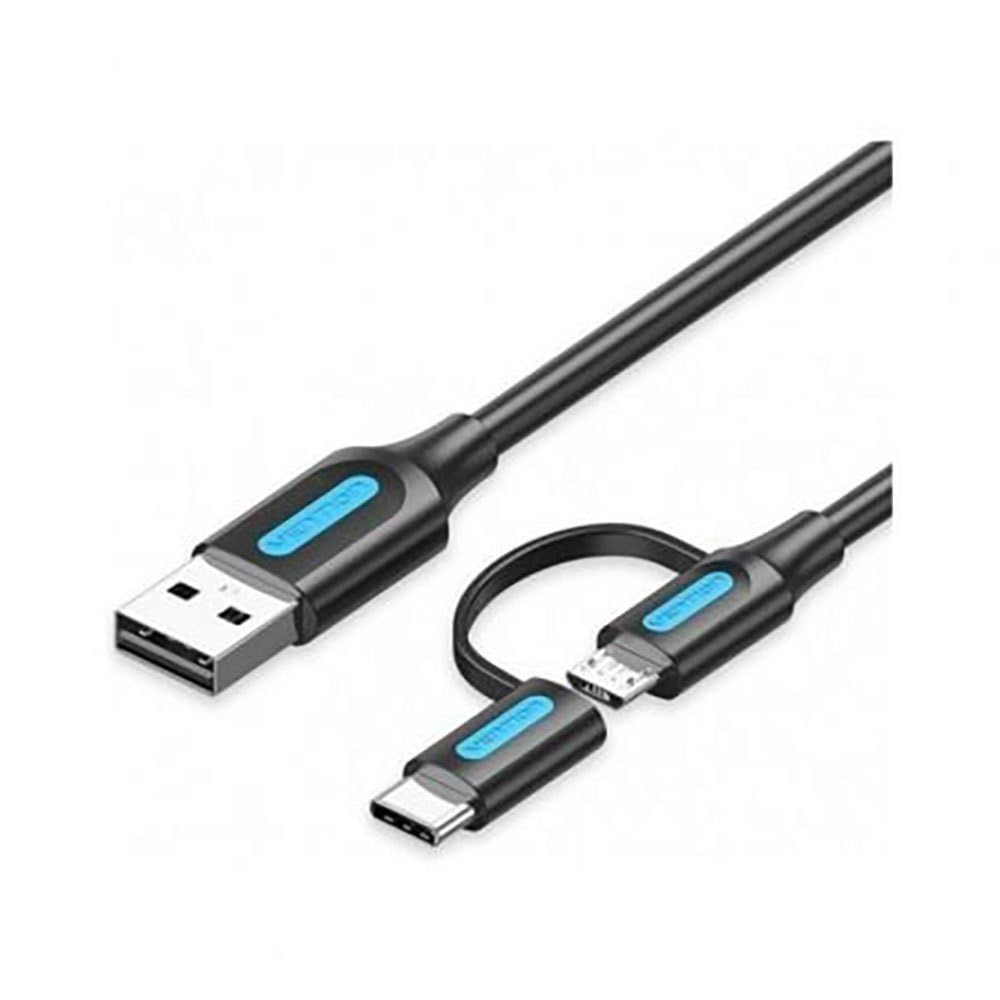 Cable USB 2.0 Vention CQDBD/ USB Macho - MicroUSB Macho/ USB Tipo-C Macho/ 480Mbps/ 50cm/ Negro